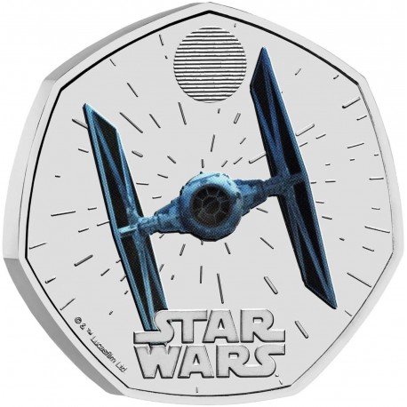 . 1 aaacoin @13/JUNIO Envío - COLORES@ INGLATERRA 50 PENIQUES 2024 TIE FIGHTER II Serie STAR WARS 2ª MONEDA DE NICKEL