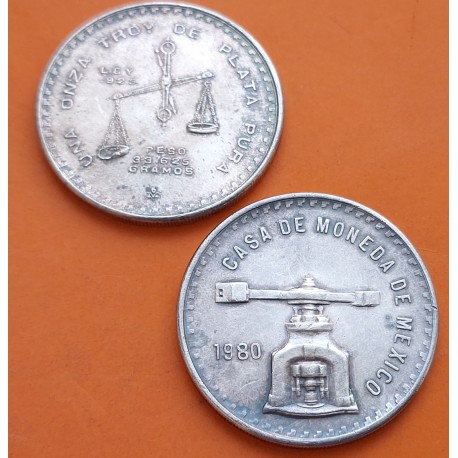 ..MEXICO 1 ONZA 1980 BALANZA PLATA SILVER PESO KM.M.49