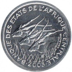 ESTADOS DEL AFRICA CENTRAL 1 FRANCO 1992 ANTILOPES KM.8 MONEDA DE ALUMINIO SC+ Central African States 1 FRANC CFA