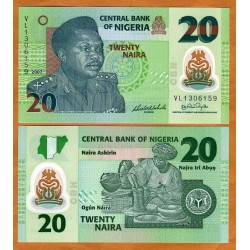 NIGERIA 20 NAIRA 2007 GENERAL MURTALA y ALFARERA Pick 34B BILLETE DE PLASTICO/POLIMERO SC Africa UNC BANKNOTE Polymer