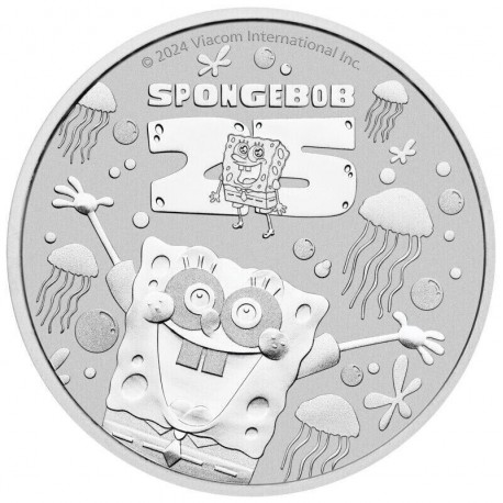 . 1 aaacoin @ENVIO INMEDIATO@ TUVALU 1 DOLAR 2024 BOB ESPONJA 60 Aniversario MONEDA DE PLATA Oz ONZA SpongeBob