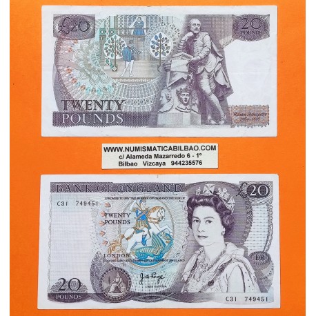 @PVP NUEVO 270€@ INGLATERRA 20 LIBRAS 1980 ISABEL II, LEON y WILLIAM SHAKESPEARE Pick 380B Firma PAGE BILLETE MBC-