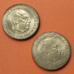 @MAGNÍFICO ERROR de ACUÑACION@ ESPAÑA 1 PESETA 1963 FRANCISCO FRANCO ESTADO ESPAÑOL MONEDA DE LATON LUJO