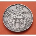 ESPAÑA 50 PESETAS 1957 * BA BARCELONA EXPOSICION NUMISMATICA @DEFECTO@ FRANCO KM.788 MONEDA DE NICKEL MBC @MUESCAS@ R/3