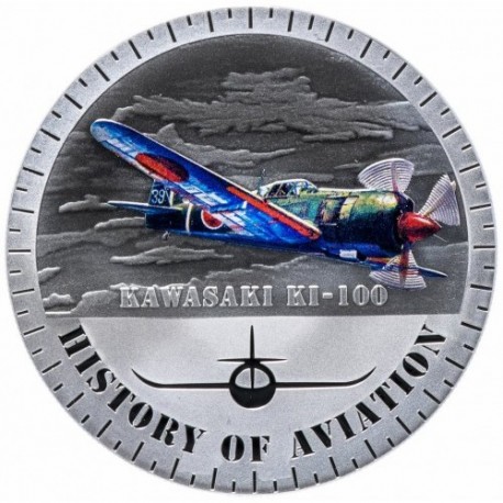 @TIrada 1.940 + ESTUCHE@ BURUNDI 5000 FRANCOS 2015 KAWASAKI KI - 100 Historia de la Aviación KM.44 MONEDA DE PLATA PROOF COLORES