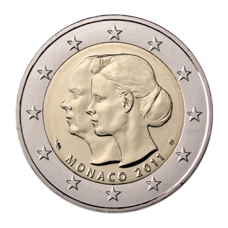 . @RARA@ MONACO 2 EUROS 2011 BODA REAL DEL PRINCIPE ALBERTO y CHARLENE WHITTSTOCK SC MONEDA BIMETALICA CONMEMORATIVA