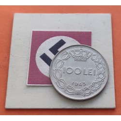 . 1 Moneda OCUPACIÓN NAZI x RUMANIA 100 LEI 1943 REY MIHAI I KM.64 MONEDA DE NICKEL MBC III REICH WWII Romania