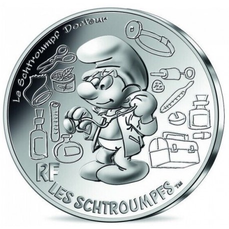 FRANCIA 10 EUROS 2020 EL PITUFO DOCTOR nº 6 de 20 LOS PITUFOS Serie 1ª MONEDA DE PLATA SC Estuche LES SCHTROUMPFS