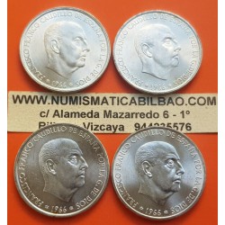 4 monedas x 100 PESETAS 1966 * 19 66 + 67 + 68 + 70 FRANCO ESTADO ESPAÑOL PLATA KM.797 SC España ESTRELLAS PERFECTAS