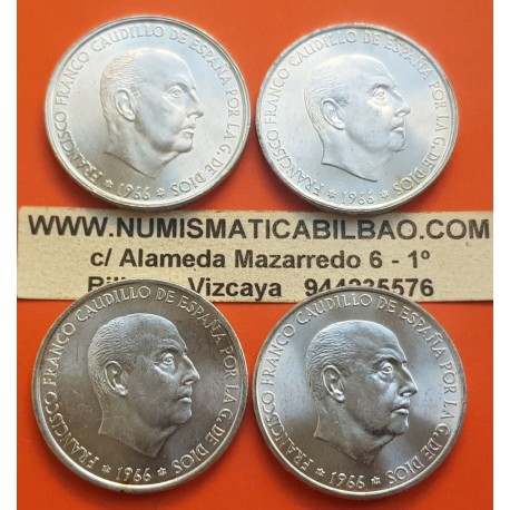 .ESPAÑA 100 PESETAS 1966 *66 67 68 70 PLATA SIN CIRCULAR LOTE x4