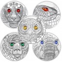 5 monedas x @CRISTAL DE SWAROVSKI@ AUSTRIA 20 EUROS 2021 + 2022 PLATA SERPIENTE BUHO TIGRE ELEFANTE OSO