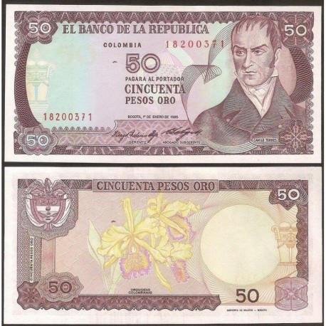 COLOMBIA 50 PESOS 1985 CAMILO TORRES Pick 425A BILLETE SC UNC BANKNOTE 50 PESOS DE ORO 1985