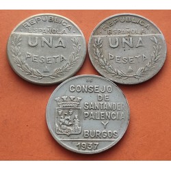 . 1 moneda x SANTANDER PALENCIA y BURGOS 1 PESETA 1937 TRABAJADOR NICKEL KM.2 GUERRA CIVIL ESPAÑA R/4