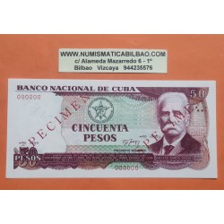 @MUESTRA DE FABRICA nº 0000 SPECIMEN@ CUBA 50 PESOS 1990 CALIXTO GARCÍA Pick 111.S BILLETE SC UNC BANKNOTE