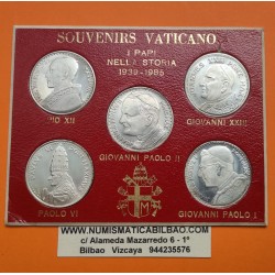 @OFERTA@ SOUVENIR VATICANO 5 MEDALLAS 1939 a 1985 PAPA PIO XII a PAPA JUAN PABLO II COBRE BAÑO DE PLATA SC-