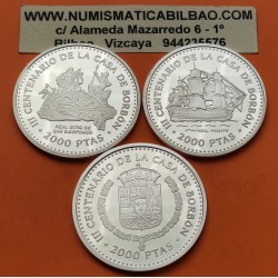 @NO ESTUCHE FNMT@ 3 monedas x ESPAÑA 2000 PESETAS 1997 CASA DE BORBON REY FELIPE V - LUIS I - FERNANDO VI PLATA CÁPSULA