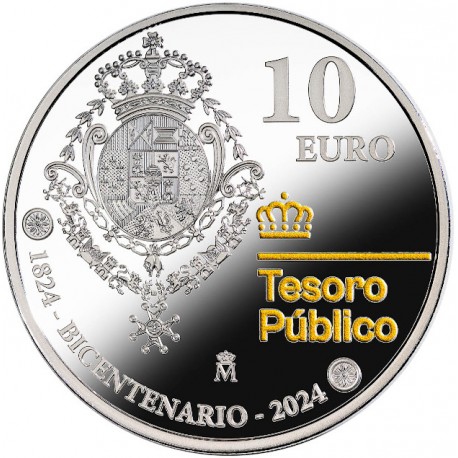 . 1 aaaacoin ESPAÑA 10 EUROS 2024 BICENTENARIO DEL TESORO PÚBLICO MONEDA DE PLATA ESTUCHE FNMT