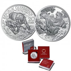 AUSTRIA 20 EUROS 2014 TERCIARIO FELINO DIENTES DE SABLE MONEDA DE PLATA ESTUCHE y CERTIFICADO Österreich TERTIAR