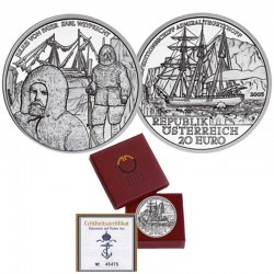 AUSTRIA 20 EUROS 2005 BARCO EXPEDICIÓN POLAR TEGETTHOFF KM.3126 MONEDA DE PLATA ESTUCHE Österreich