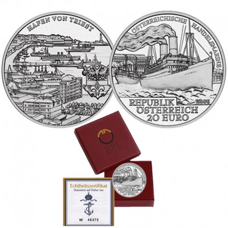 AUSTRIA 20 EUROS 2006 BARCOS DE LA MARINA MERCANTE KM.3133 MONEDA DE PLATA ESTUCHE Österreich