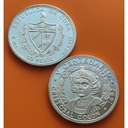 @Tirada 2.000@ CUBA 50 PESOS 1990 CRISTOBAL COLON V CENTENARIO DEL DESCUBRIMIENTO AMERICA KM.294 MONEDA DE PLATA PROOF