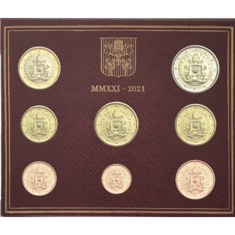 VATICANO CARTERA OFICIAL EUROS 2021 ESCUDO PAPA FRANCISCO 1+2+5+10+20+50 Céntimos 1 EURO + 2 EUROS 2021 Divisionale SET