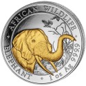 @1 ONZA 2017 + BAÑO DE ORO@ SOMALIA 100 SHILLINGS 2017 ELEFANTE MONEDA DE PLATA Oz silver GILDED GOLD PLATED