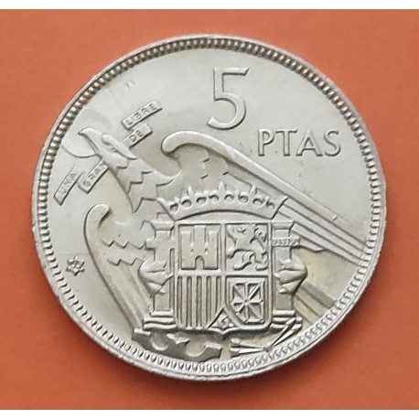 ESPAÑA 5 PESETAS 1957 * 65 ESTADO ESPAÑOL FRANCISCO FRANCO NO PLUS / SI ULTRA KM.786 MONEDA DE NICKEL SC Spain