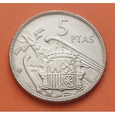 ESPAÑA 5 PESETAS 1957 * 60 ESTADO ESPAÑOL FRANCISCO FRANCO NO PLUS / SI ULTRA KM.786 MONEDA DE NICKEL SC Spain