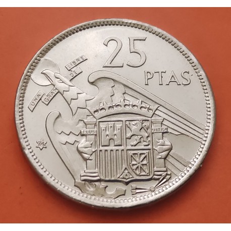 ESPAÑA 25 PESETAS 1957 * 74 FRANCO ESTADO ESPAÑOL MONEDA DE NICKEL @PROOF PRUEBA PROCEDE DE CARTERA FNMT 1974@