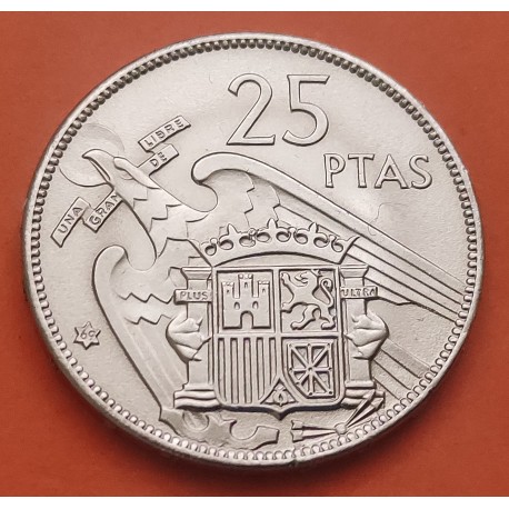 ESPAÑA 25 PESETAS 1957 * 69 FRANCO SIN CIRCULAR NICKEL SI PLUS