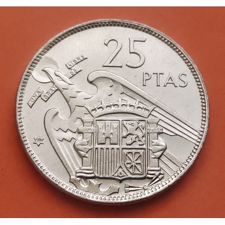 @ESCASA@ ESPAÑA 25 PESETAS 1957 * 59 ESTADO ESPAÑOL FRANCISCO FRANCO PLUS VISIBLE AL 90% KM.787 MONEDA DE NICKEL SC Spain