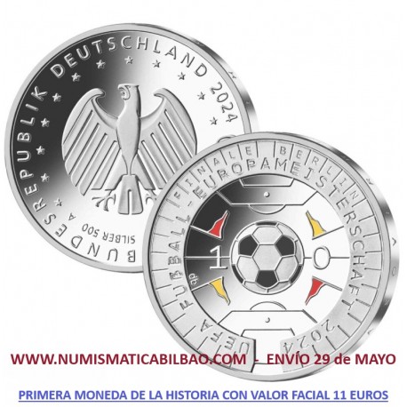 . 1 aaaacoin @ENVIO HOY@ ALEMANIA 11 EUROS 2024 Letra A EUROCOPA DE FUTBOL MONEDA DE PLATA y COLORES SC