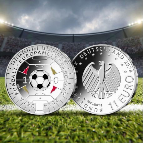 . 1 aaacoin @ENVIO HOY@ ALEMANIA 11 EUROS 2024 Letra A EUROCOPA DE FUTBOL MONEDA DE PLATA y COLORES SC