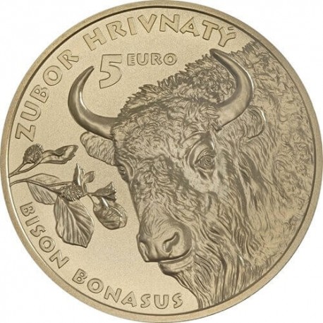 . 1 aaaacción @24/JULIO Envío@ ESLOVAQUIA 5 EUROS 2024 BISONTE Fauna 7ª MONEDA DE LATON SC Slovakia