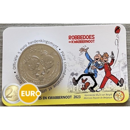 . 1 acoin BELGICA 5 EUROS 2023 SPIROU y FANTASIO Comic @NO COLORES Tirada 7.500@ MONEDA DE NICKEL coincard