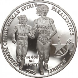 ESTADOS UNIDOS 1 DOLAR 1995 P ATLETISMO de CIEGOS OLIMPIADA ATLANTA 1996 KM.259 MONEDA DE PLATA PROOF SI CÁPSULA Paralympics