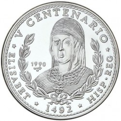 CUBA 50 PESOS 1990 REINA ISABEL LA CATÓLICA V CENTENARIO DEL DESCUBRIMIENTO AMERICA KM.296 MONEDA DE PLATA PROOF 5 ONZAS OZ