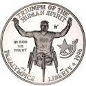 ESTADOS UNIDOS 1 DOLAR 1996 P PARALIMPICOS OLIMPIADA DE ATLANTA KM.268 MONEDA DE PLATA SI CÁPSULA Wheelchair