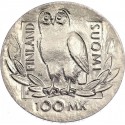 FINLANDIA 100 MARKKAA 1990 BUHO y ARPA - HELNSINKI UNIVERSIDAD KM.68 MONEDA DE PLATA SC CÁPSULA Finnland