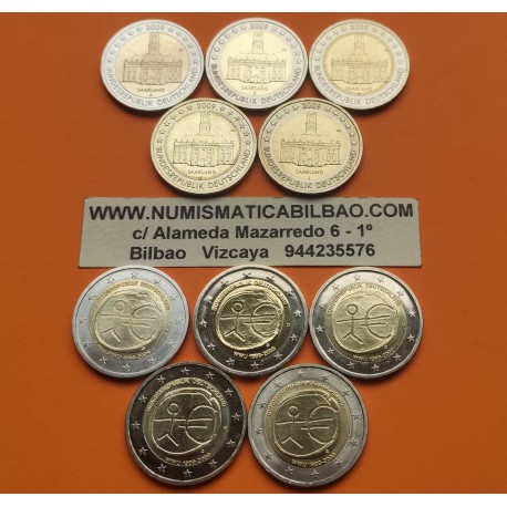 . 10 monedas x ALEMANIA 2 EUROS 2009 A+D+F+G+J EMU + IGLESIA en SAARLAND SC Germany BRD