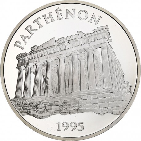 FRANCIA 100 FRANCOS 1995 PARTHENON en ATENAS KM.1114 MONEDA DE PLATA PROOF CÁPSULA France 15 Ecus