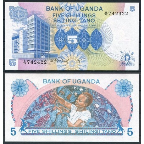 UGANDA 5 SHILLINGS 1979 NIÑA COGIENDO BAYAS Pick 10 BILLETE SC Africa UNC BANKNOTE