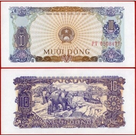 VIETNAM 10 DONG 1976 ELEFANTES y TRONCOS DE ÁRBOLES Pick 82 BILLETE SC UNC BANKNOTE