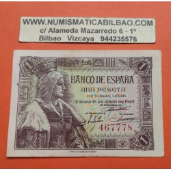 ESPAÑA 1 PESETA 1945 REINA ISABEL LA CATOLICA SIN SERIE 467778 Pick 128 BILLETE MBC+ @RARO@ Spain