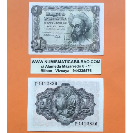 . 1 billete NUEVO + Imperfecciones x ESPAÑA 1 PESETA 1951 DON QUIJOTE Serie P Pick 139 SC UNC Spain banknote