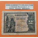 @RARA@ ESPAÑA 2 PESETAS 1937 OCTUBRE 12 CATEDRAL DE BURGOS Serie A 6701576 Pick 109A BILLETE MUY CIRCULADO Spain banknote