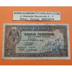 ESPAÑA 5 PESETAS 1940 ALCAZAR DE TOLEDO Serie L 0236012 Pick 123A BILLETE MBC+ @ESCASO@ Spain banknote