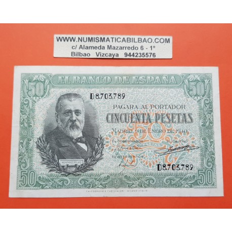 ESPAÑA 50 PESETAS 1940 MENENDEZ PELAYO Serie D 8703789 Pick 141 BILLETE EBC- @ESCASO - BELLO COLOR@ Spain banknote