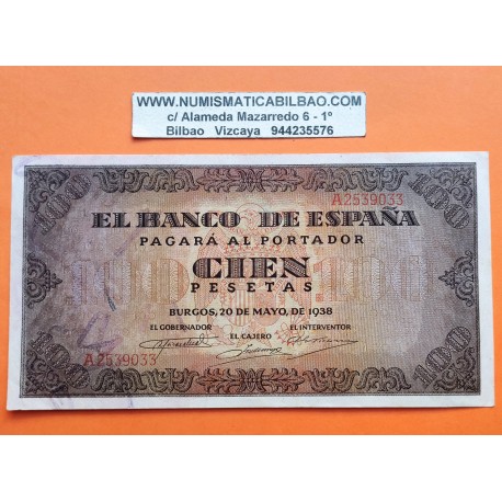 ESPAÑA 100 PESETAS 1938 BURGOS CASA DEL CORDON - RARA Serie A 2539033 Pick 113 BILLETE EBC+ Spain banknote